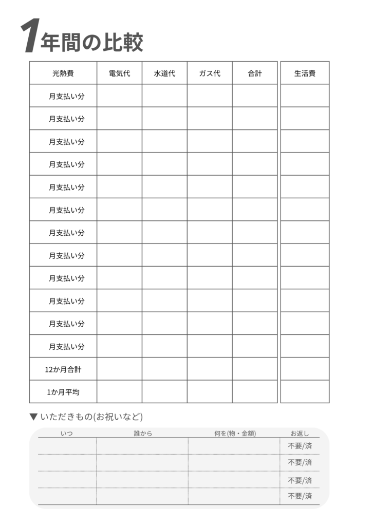 祝日つきカレンダー家計簿_1年間比較1_30代ママ